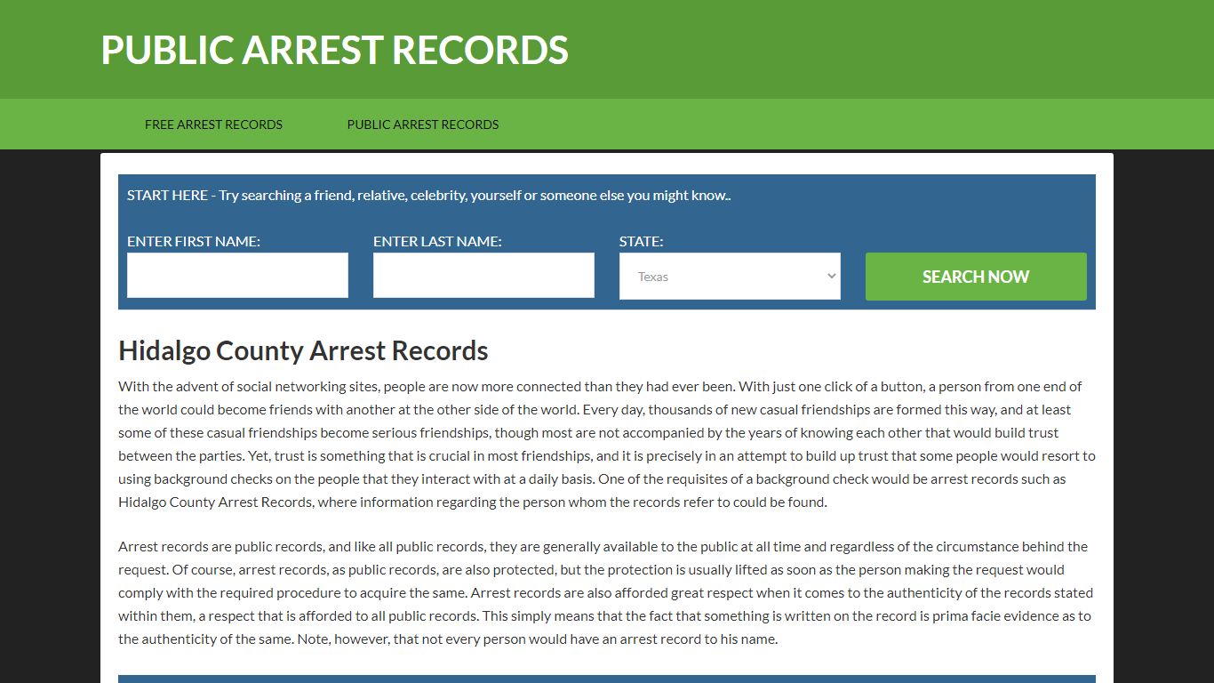 Hidalgo County Arrest Records | Get Instant Reports On People